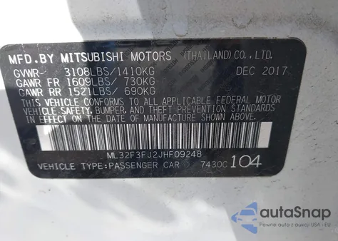 2018 Mitsubishi Mirage G4 Es from USA, damaged, VIN ML32F3FJ2JHF09248